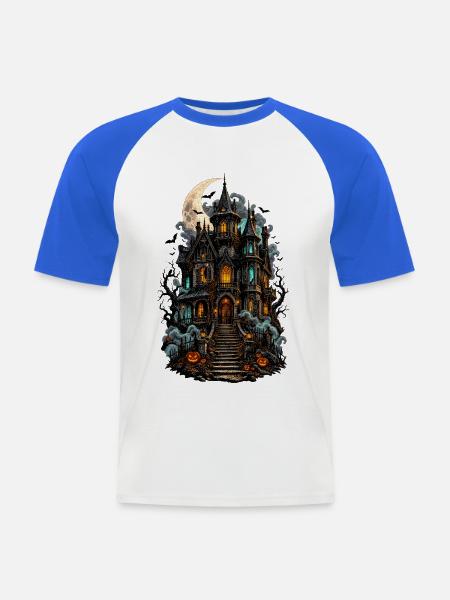 Mondschein Spukhaus mit Laternen - Männer Baseball-T-Shirt - Weiß/Royalblau