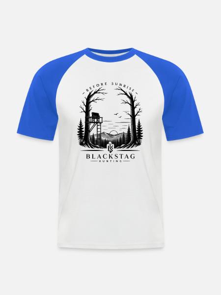 Nachtwald Silhouette mit Hochsitz - Männer Baseball-T-Shirt - Weiß/Royalblau