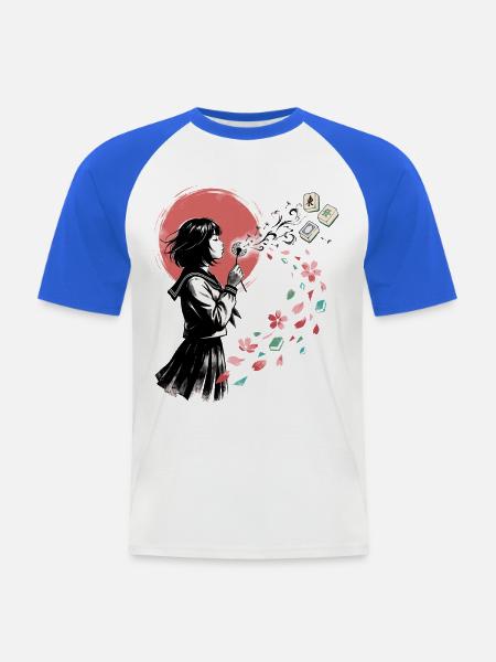Mahjong Mädchen Japanisches Design - Männer Baseball-T-Shirt - Weiß/Royalblau