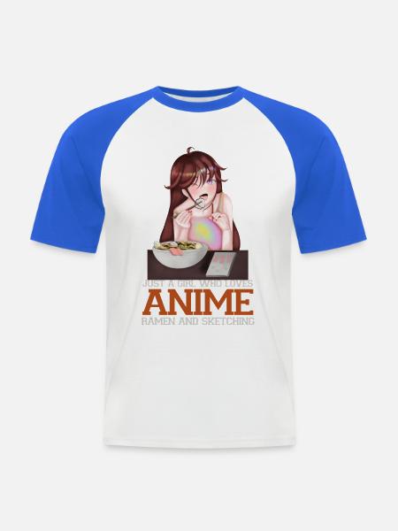 Anime Ramen Skizzieren Mädchen - Männer Baseball-T-Shirt - Weiß/Royalblau