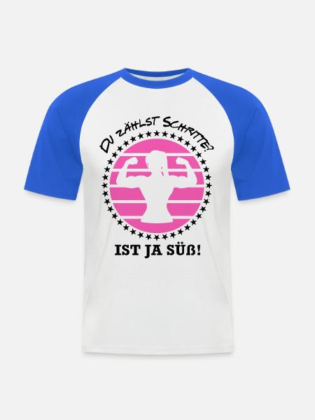 Schritte zählen Bodybuilderin Bodybuilding Frau - Männer Baseball-T-Shirt - Weiß/Royalblau
