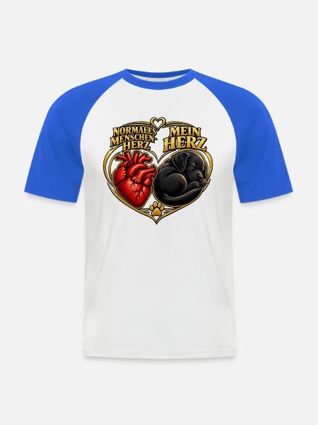 Herz trifft Hund im Goldrahmen - Männer Baseball-T-Shirt - Weiß/Royalblau