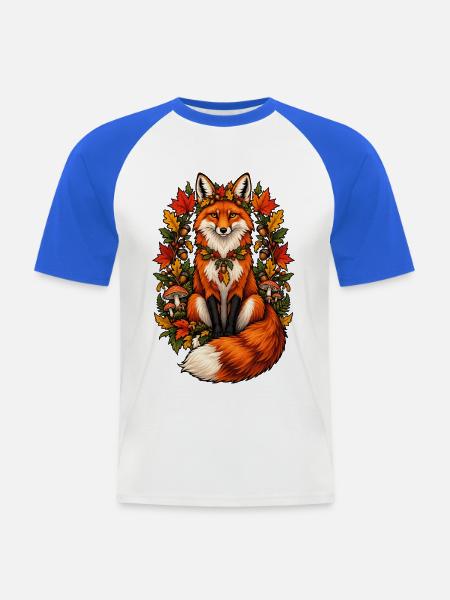 Herbstlicher Fuchs im Blattkranz - Männer Baseball-T-Shirt - Weiß/Royalblau