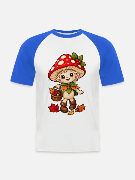 Pilz-Elfe mit Herbstkorb - Männer Baseball-T-Shirt - Weiß/Royalblau