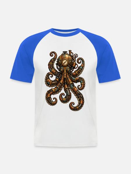 Steampunk Oktopus Uhrwerk - Männer Baseball-T-Shirt - Weiß/Royalblau