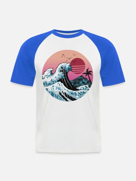 Retro Sunset Wave mit Palme - Männer Baseball-T-Shirt - Weiß/Royalblau