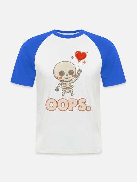 Herzballon-Skelett OOPS - Männer Baseball-T-Shirt - Weiß/Royalblau
