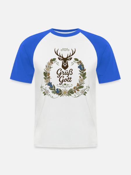Grüß Gott Hirschgeweih Bayern - Männer Baseball-T-Shirt - Weiß/Royalblau