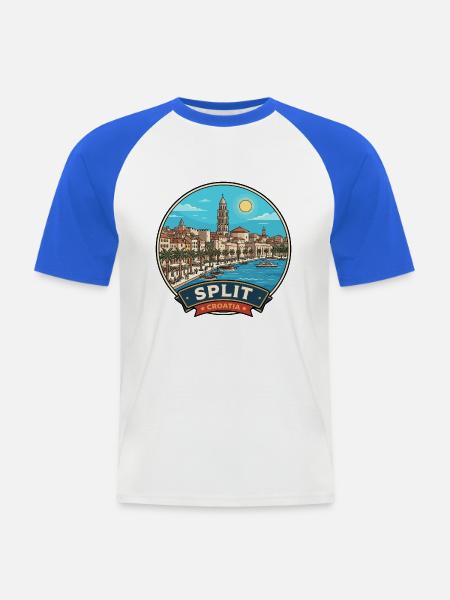 Split Kroatien Diokletians Palast Reiseabzeichen - Männer Baseball-T-Shirt - Weiß/Royalblau