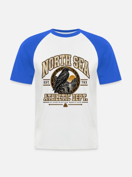 NORTH SEA ATHLETIC DEPT. - Männer Baseball-T-Shirt - Weiß/Royalblau