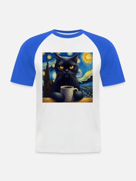 Schwarze Katze Starry Night - Männer Baseball-T-Shirt - Weiß/Royalblau