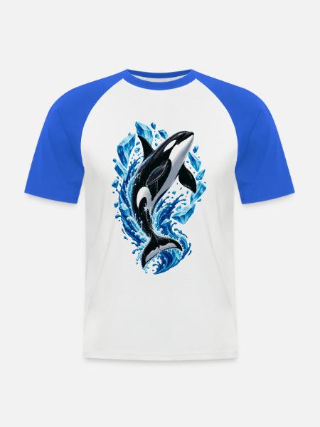 Eisiger Orca Sprung mit Kristallen - Männer Baseball-T-Shirt - Weiß/Royalblau
