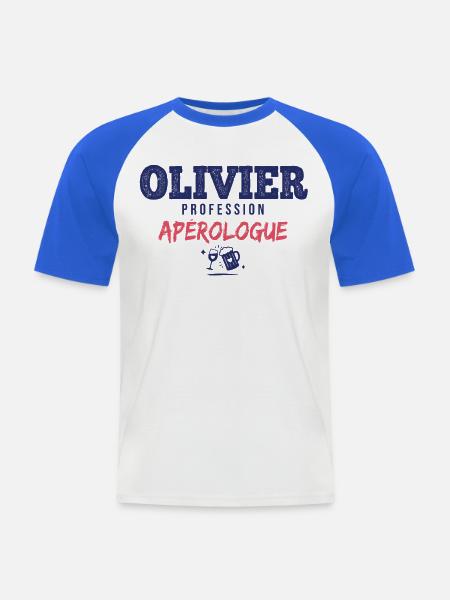 Olivier Aperologue – Humor Apéro - Männer Baseball-T-Shirt - Weiß/Royalblau