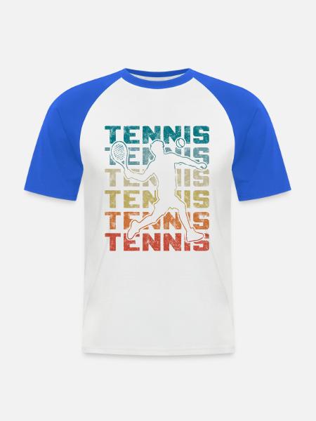 Retro Tennisspieler Spielt Vorhand - Männer Baseball-T-Shirt - Weiß/Royalblau