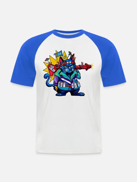 Kosmischer Katzen-Ranger - Männer Baseball-T-Shirt - Weiß/Royalblau