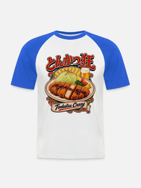 Tonkatsu Crazy - Männer Baseball-T-Shirt - Weiß/Royalblau