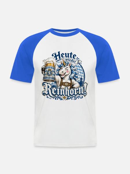 Heute wieder Reinhorn Design - Männer Baseball-T-Shirt - Weiß/Royalblau