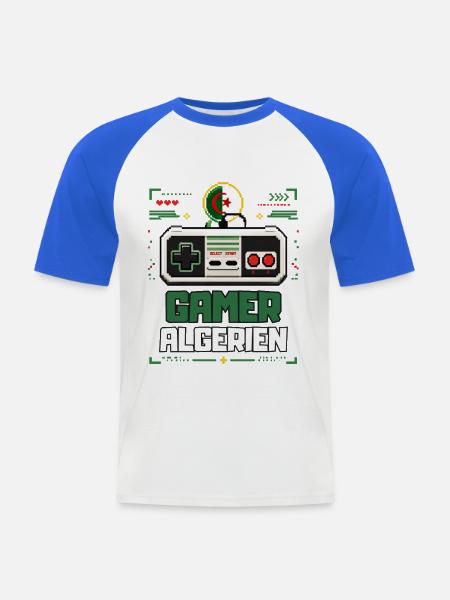 Algerische Gamer-Pixelkunst – Retro-Gaming Algerien - Männer Baseball-T-Shirt - Weiß/Royalblau