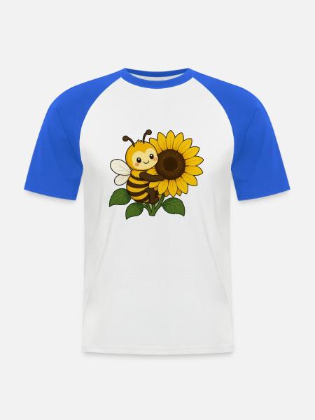 Bee Sunflower Hug – Sunny Buzz - Männer Baseball-T-Shirt - Weiß/Royalblau