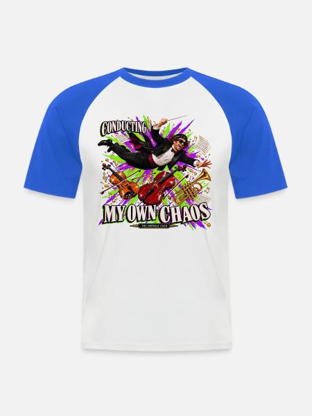 Lustiges Dirigentengeschenk – Mein eigenes Chaos dirigieren - Männer Baseball-T-Shirt - Weiß/Royalblau