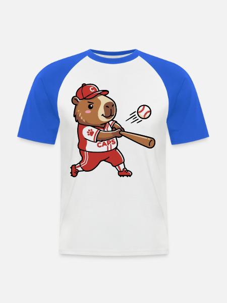 Niedliche Capybara-Baseballspieler-Sportästhetik - Männer Baseball-T-Shirt - Weiß/Royalblau