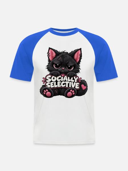 Socially Selective Katze - Männer Baseball-T-Shirt - Weiß/Royalblau