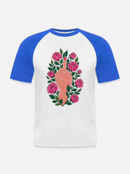  Mittelfinger Rosen Floral - Männer Baseball-T-Shirt - Weiß/Royalblau