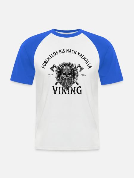 Viking Skull Krieger Emblem - Männer Baseball-T-Shirt - Weiß/Royalblau