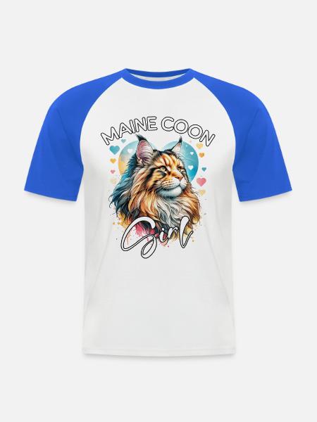 Maine Coon Mädchen Maine Coon - Männer Baseball-T-Shirt - Weiß/Royalblau