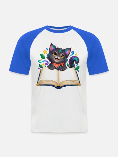 Katzenbuchzauber im Regenbogenstil - Männer Baseball-T-Shirt - Weiß/Royalblau