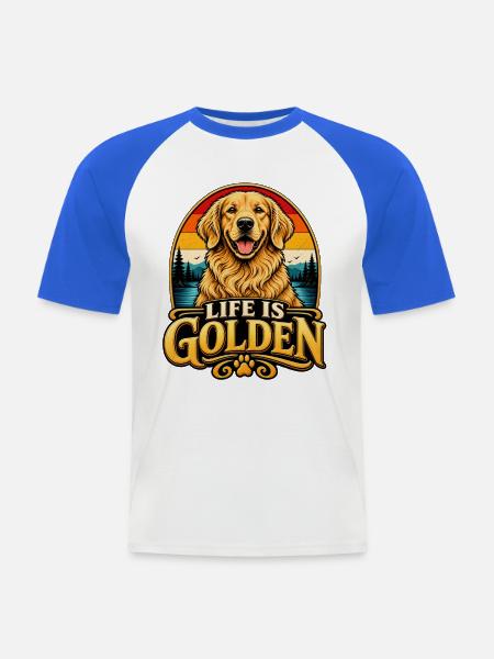 Life Is Golden Retriever Retro - Männer Baseball-T-Shirt - Weiß/Royalblau