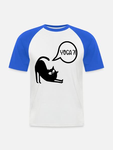Yoga Katze - Männer Baseball-T-Shirt - Weiß/Royalblau