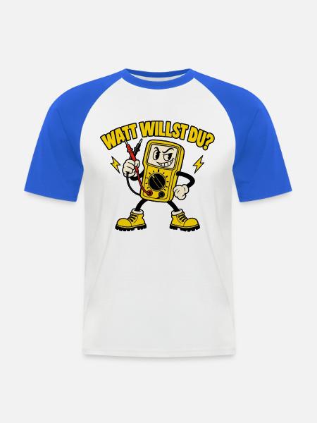 Watt willst du? – Freches Multimeter - Männer Baseball-T-Shirt - Weiß/Royalblau
