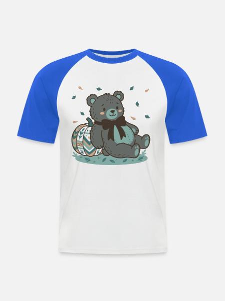 Grauer Teddybär mit gestempeltem Kürbis - Männer Baseball-T-Shirt - Weiß/Royalblau
