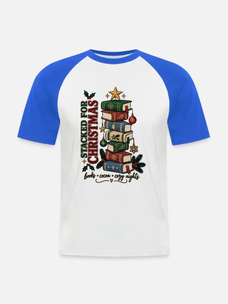 Bücher & Gemütliche Adventszeit - Männer Baseball-T-Shirt - Weiß/Royalblau