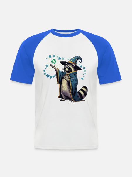 Recycling Zauberer Waschbär - Männer Baseball-T-Shirt - Weiß/Royalblau
