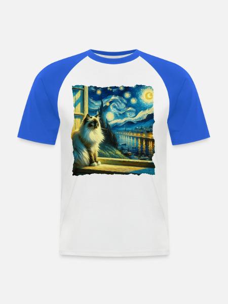 Birma Katze Starry Night - Männer Baseball-T-Shirt - Weiß/Royalblau
