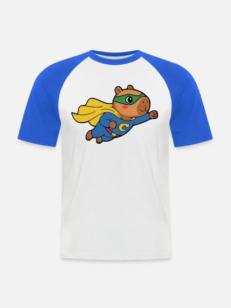 Niedliches Capybara-Superhelden-Umhang-Tierliebhaber-Geschenk - Männer Baseball-T-Shirt - Weiß/Royalblau