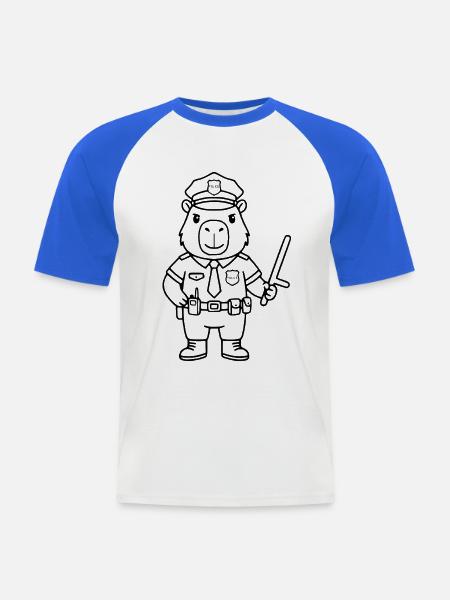 Süßer Capybara-Offizier Lustiger Polizei-Capybara-Geschenk - Männer Baseball-T-Shirt - Weiß/Royalblau