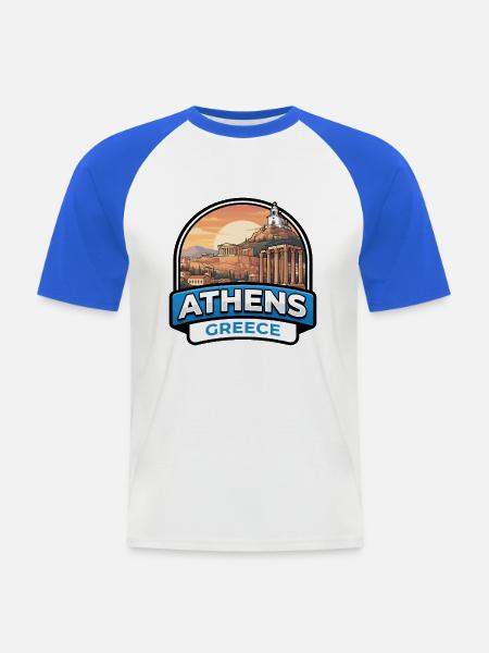 Athen Griechenland Reiseabzeichen Akropolis Parthenon - Männer Baseball-T-Shirt - Weiß/Royalblau