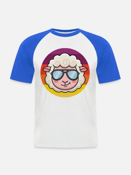 Cooles Schaf Sonnenbrille Retro Design - Männer Baseball-T-Shirt - Weiß/Royalblau