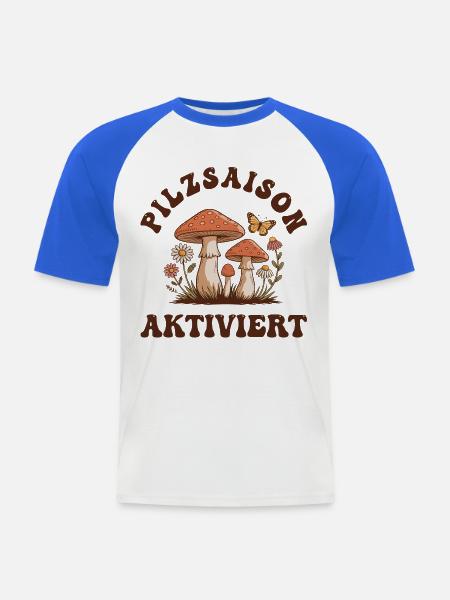 Pilzsaison Aktiv – Pilze Sammeln - Männer Baseball-T-Shirt - Weiß/Royalblau