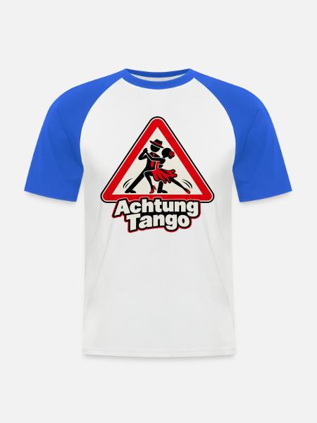 Achtung Tango – Tanzpaar im Warnschild - Männer Baseball-T-Shirt - Weiß/Royalblau