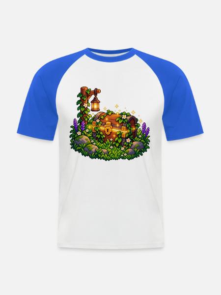 Glühende Schatztruhe im Gartenwald - Männer Baseball-T-Shirt - Weiß/Royalblau