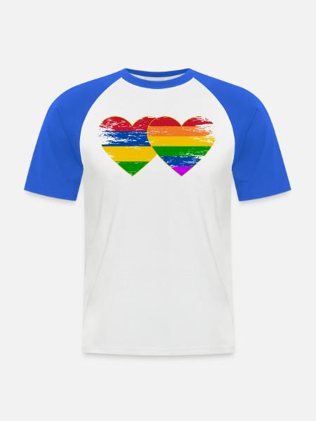 Mauritius Regenbogen Flagge Herz used - Männer Baseball-T-Shirt - Weiß/Royalblau