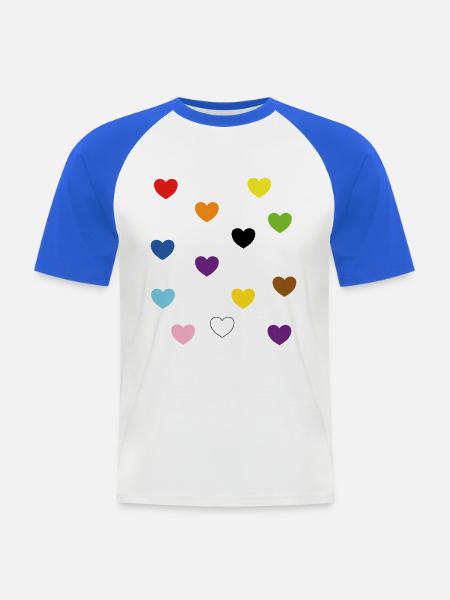 Rainbow Hearts – Inklusive Pride-Farben - Männer Baseball-T-Shirt - Weiß/Royalblau