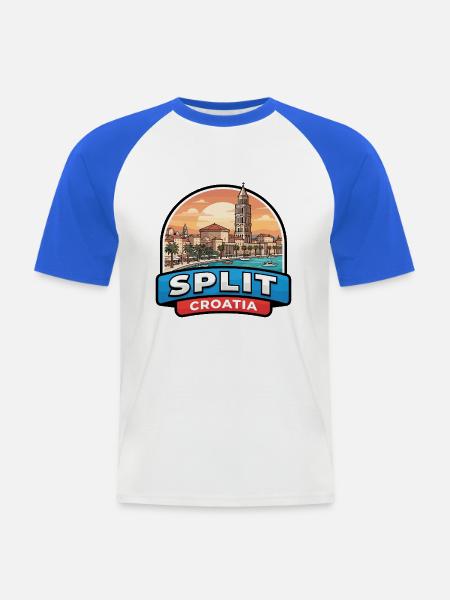 Split Kroatien Reiseabzeichen Diokletians Palast - Männer Baseball-T-Shirt - Weiß/Royalblau