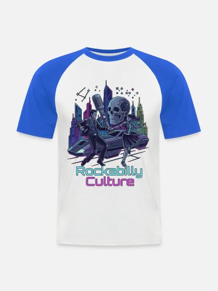 Neon Rockabilly SciFi Kultur - Männer Baseball-T-Shirt - Weiß/Royalblau