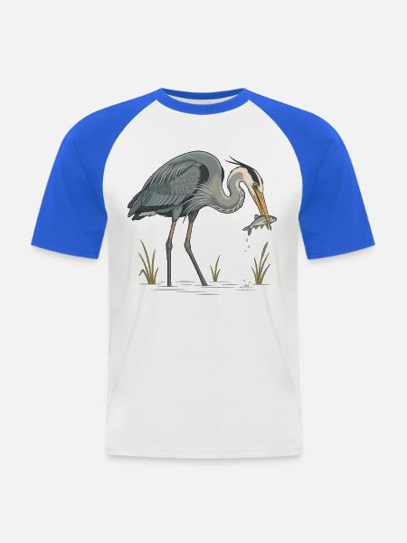 Blaureiher beim Fischfang - Männer Baseball-T-Shirt - Weiß/Royalblau