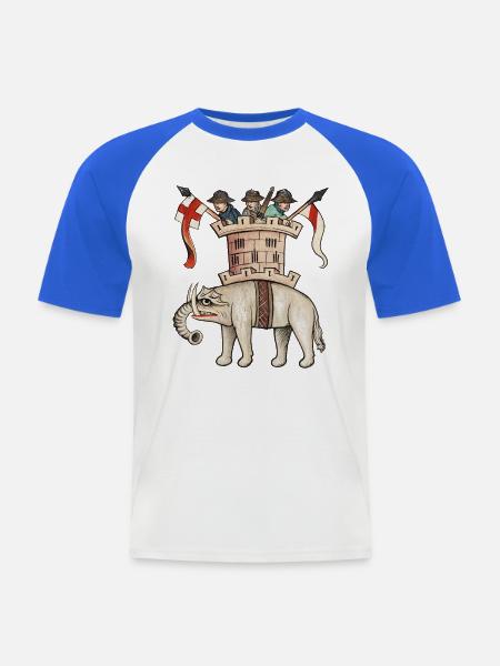 Mittelalterlicher Kriegselefant – Speculum humanae Sal - Männer Baseball-T-Shirt - Weiß/Royalblau